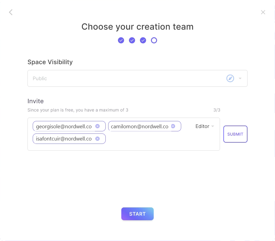Step four: the creation team and visibility.